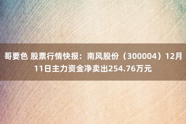 哥要色 股票行情快报：南风股份（300004）12月11日主力资金净卖出254.76万元