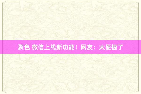 聚色 微信上线新功能！网友：太便捷了